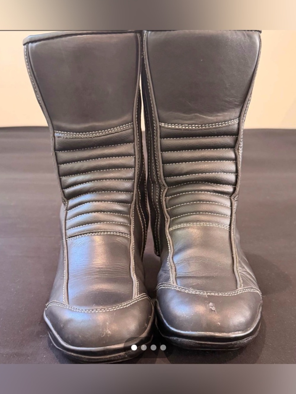 Women's Black Motorcycle Combat Boots with Ribbed Front